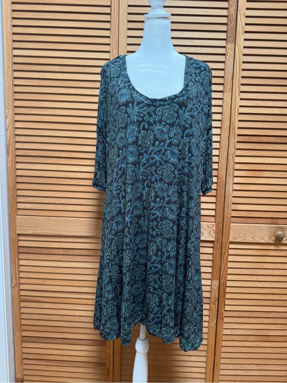 Natural Life Boho Swing Dress Botanical Floral Print Scoop Neck Large Whimsical